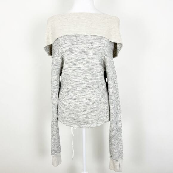 Free People Fold Over Off The Shoulder Top Gray Size Small Pit - Picture 2 of 4